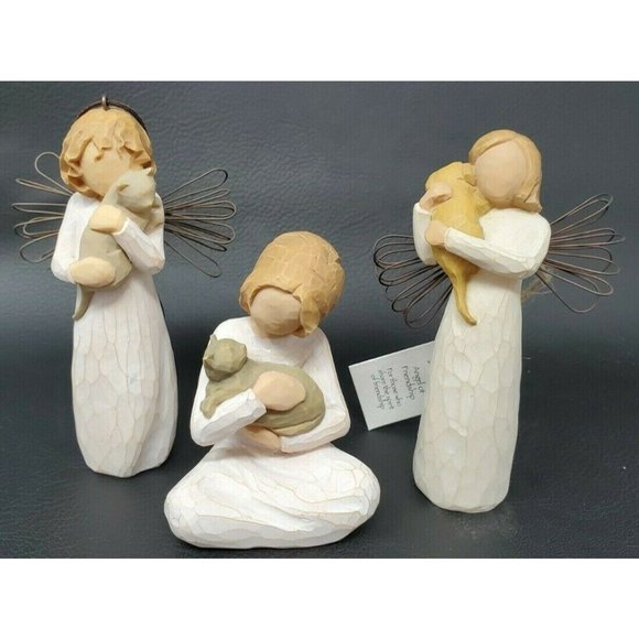 Angel Affection Kindness Friendship Kitty Dog Sculpture Cat Figurine Willow Tree